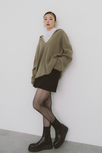 Double waist wool like mini skirt