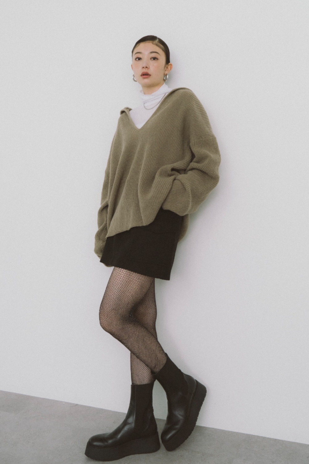 Double waist wool like mini skirt