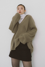Double waist wool like mini skirt