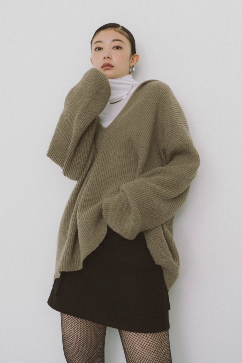 Double waist wool like mini skirt