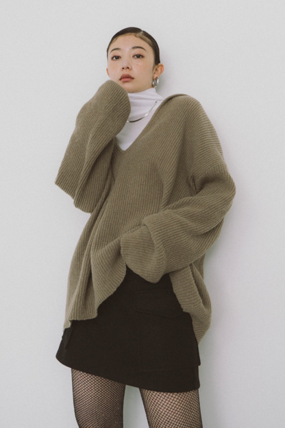 Double waist wool like mini skirt
