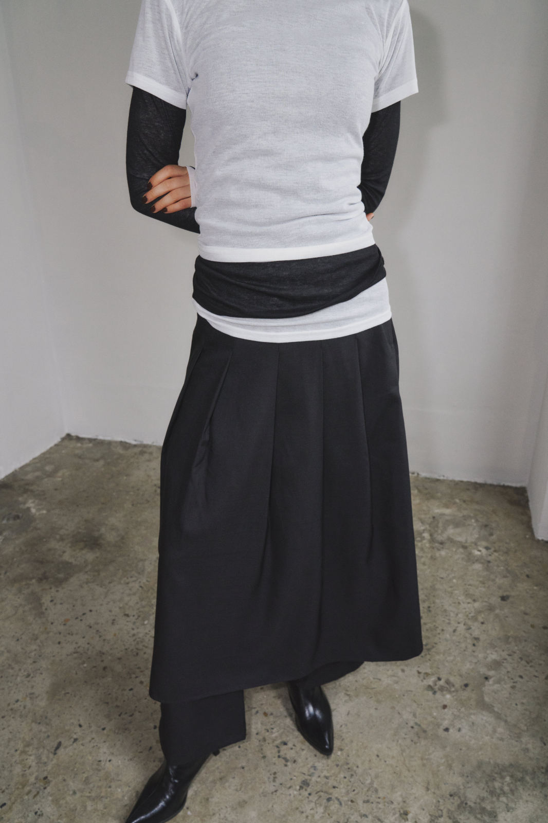Skirt layered pants