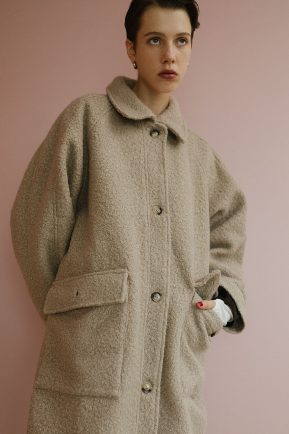 Boucle sten collar long coat