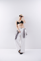 Low rise tuck wide pants