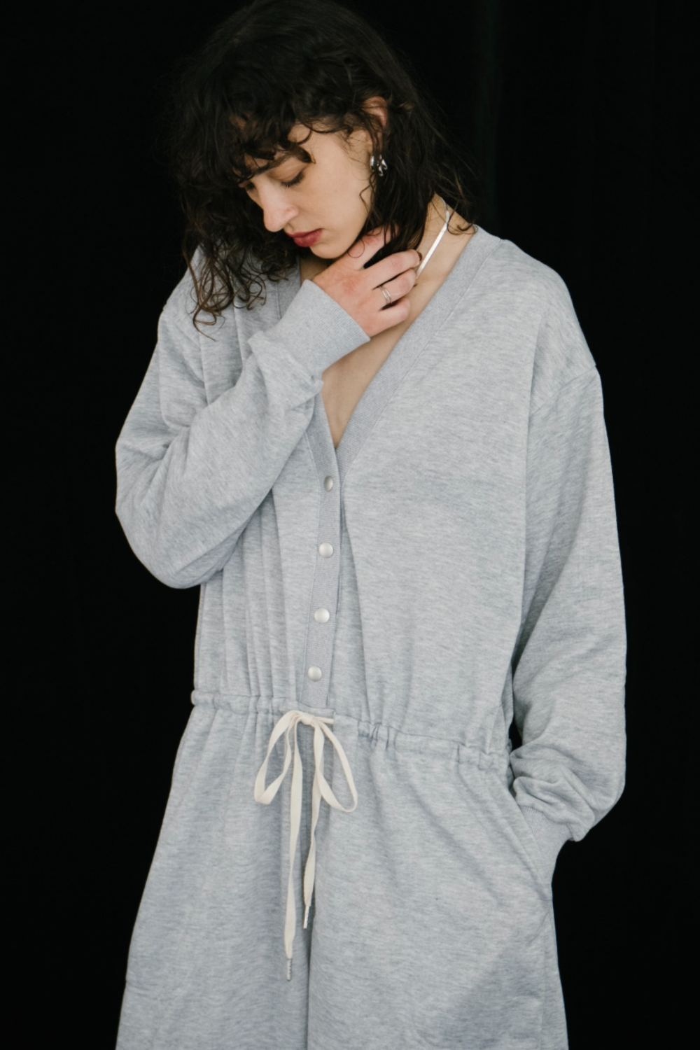 V-neck sweatshirt jumpsuit