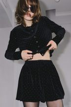 Shiny dot velour balloon short pants