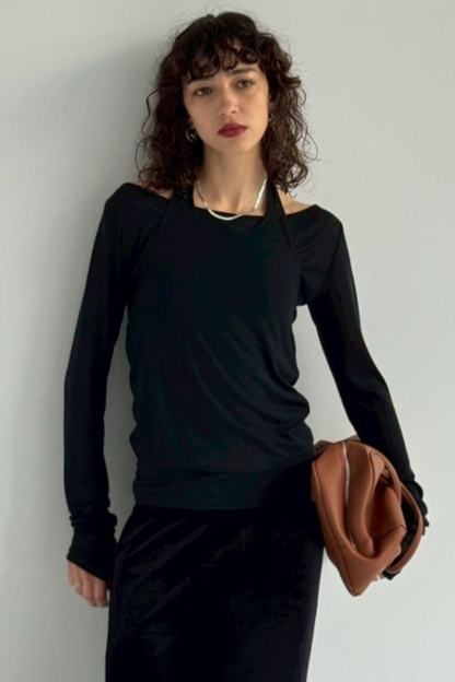 Halter layered sheer long T-Shirt