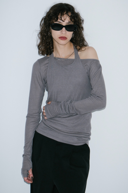 Halter layered sheer long T-Shirt