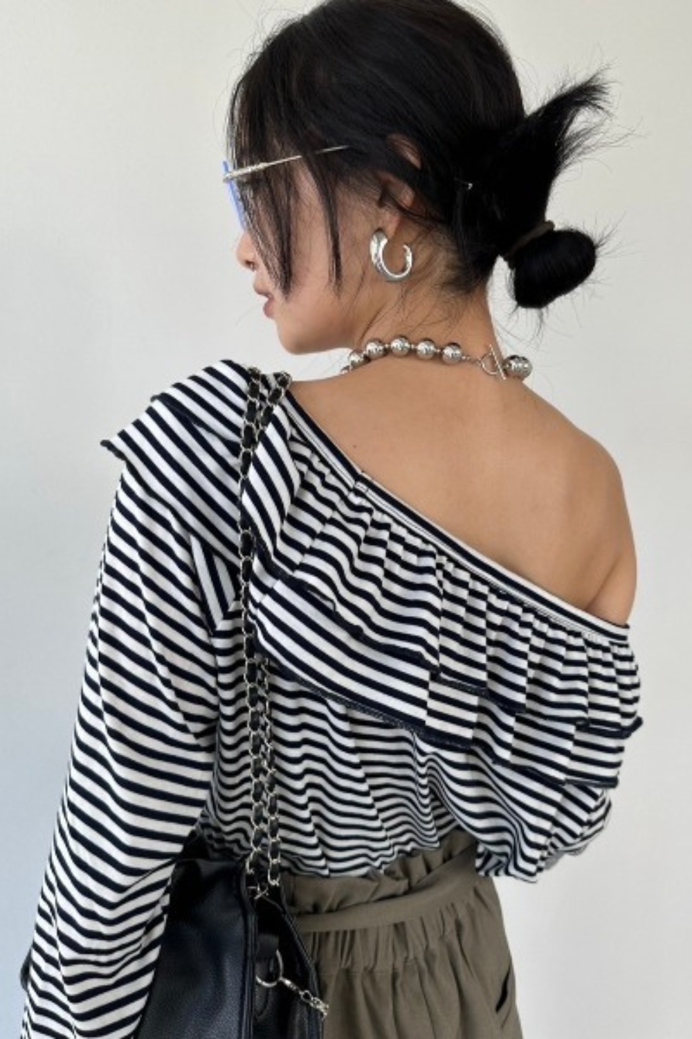 Border ruffle long sleeve TEE