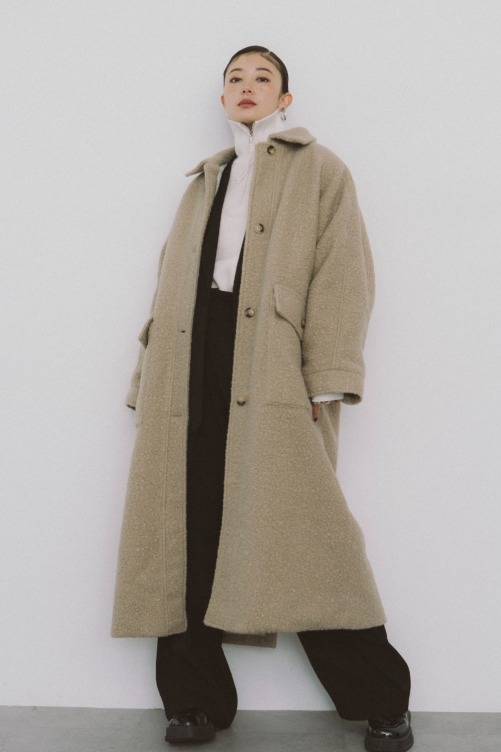 Boucle sten collar long coat