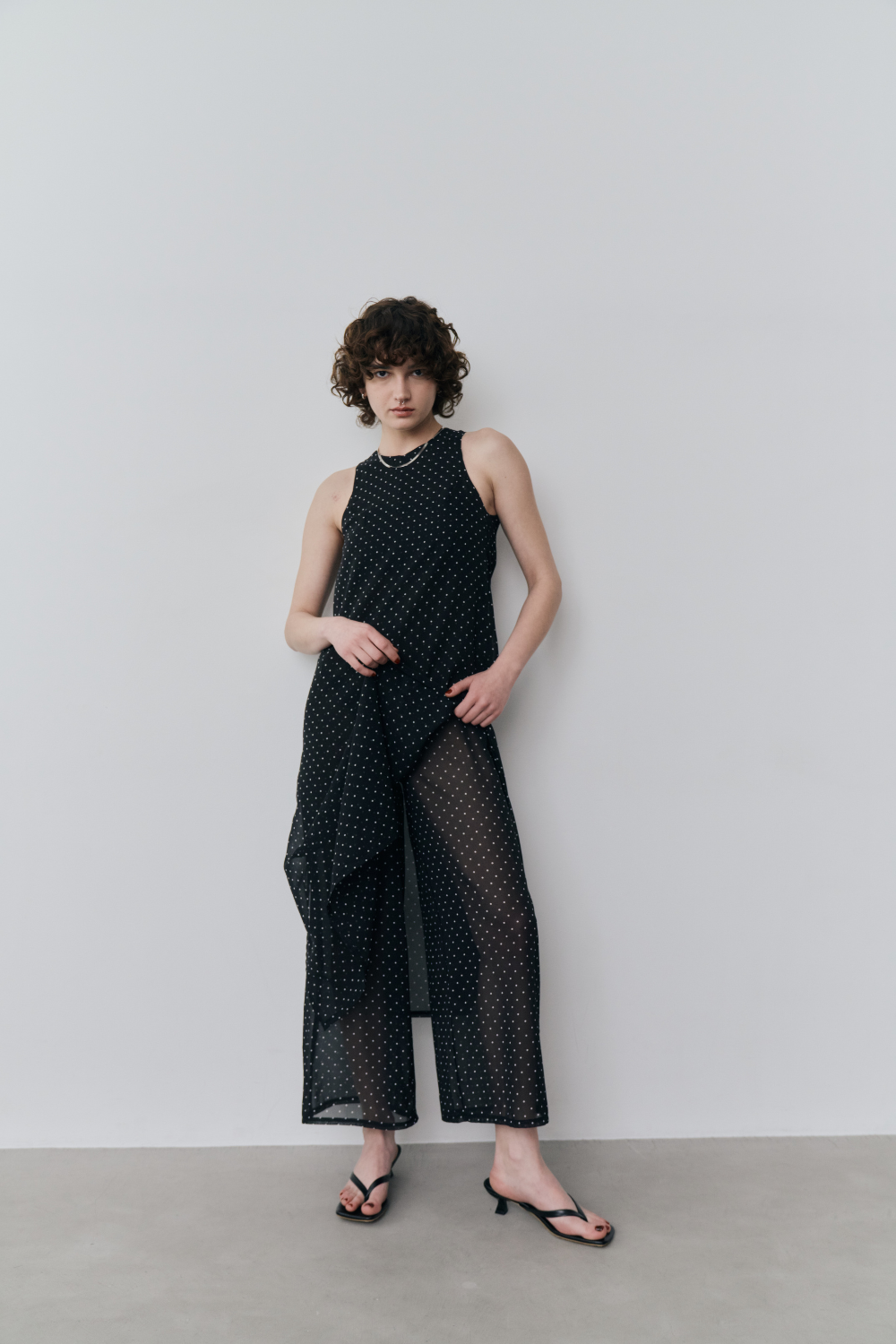 Sheer dot layered all-in-one