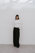 Draped neck off-shoulder long TEE