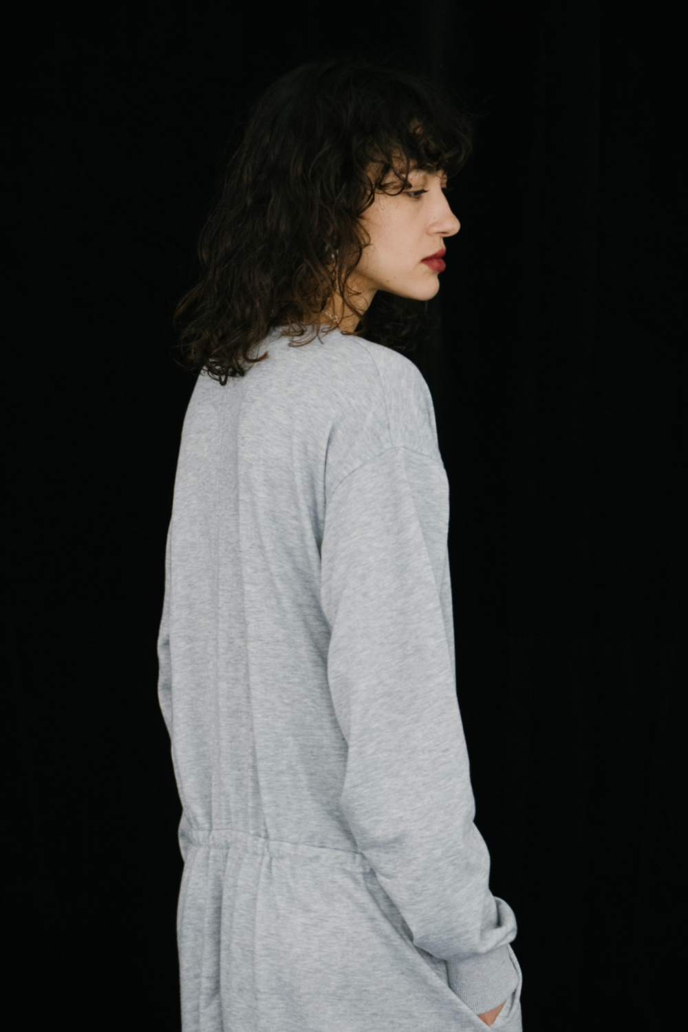 V-neck sweatshirt jumpsuit