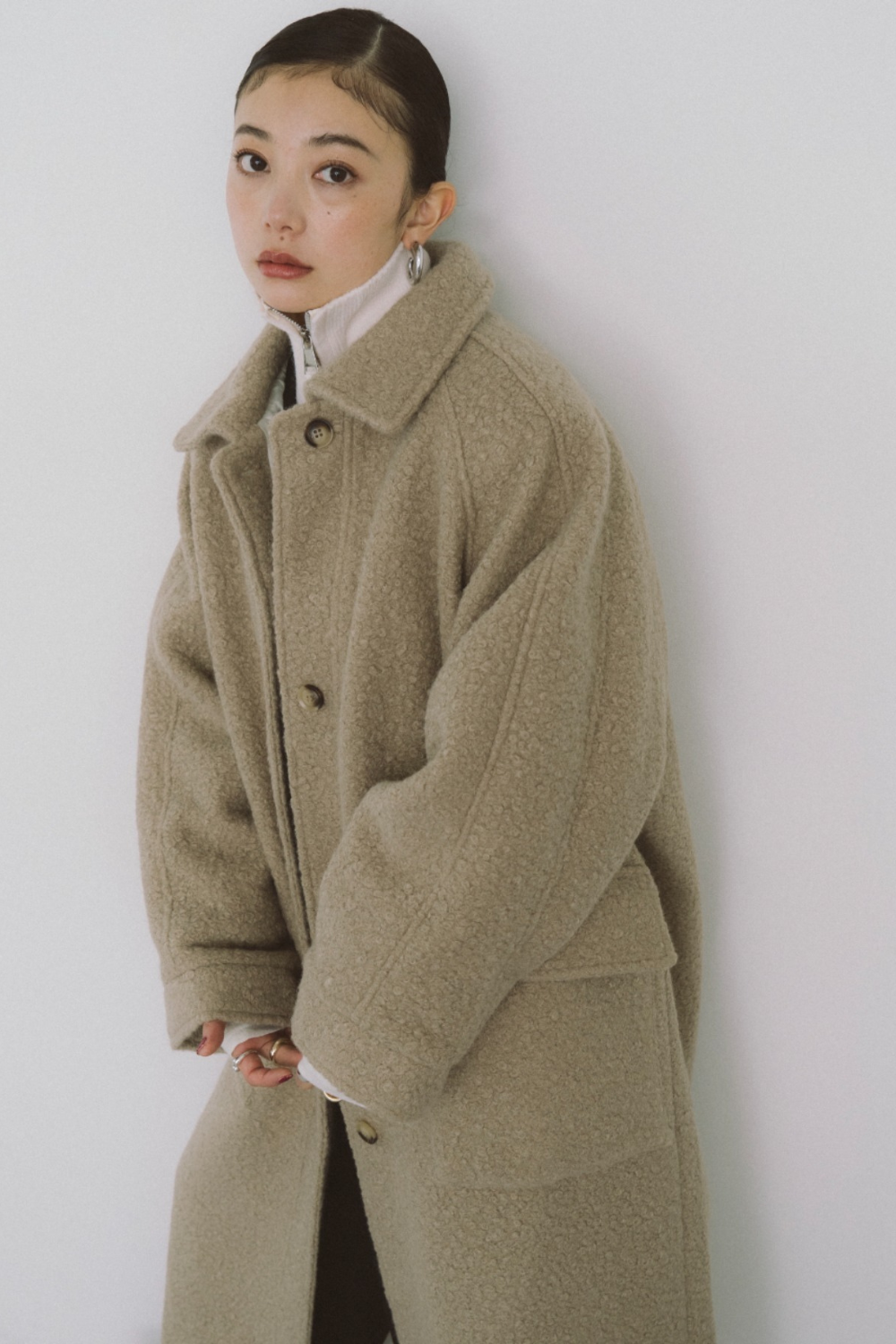 Boucle sten collar long coat