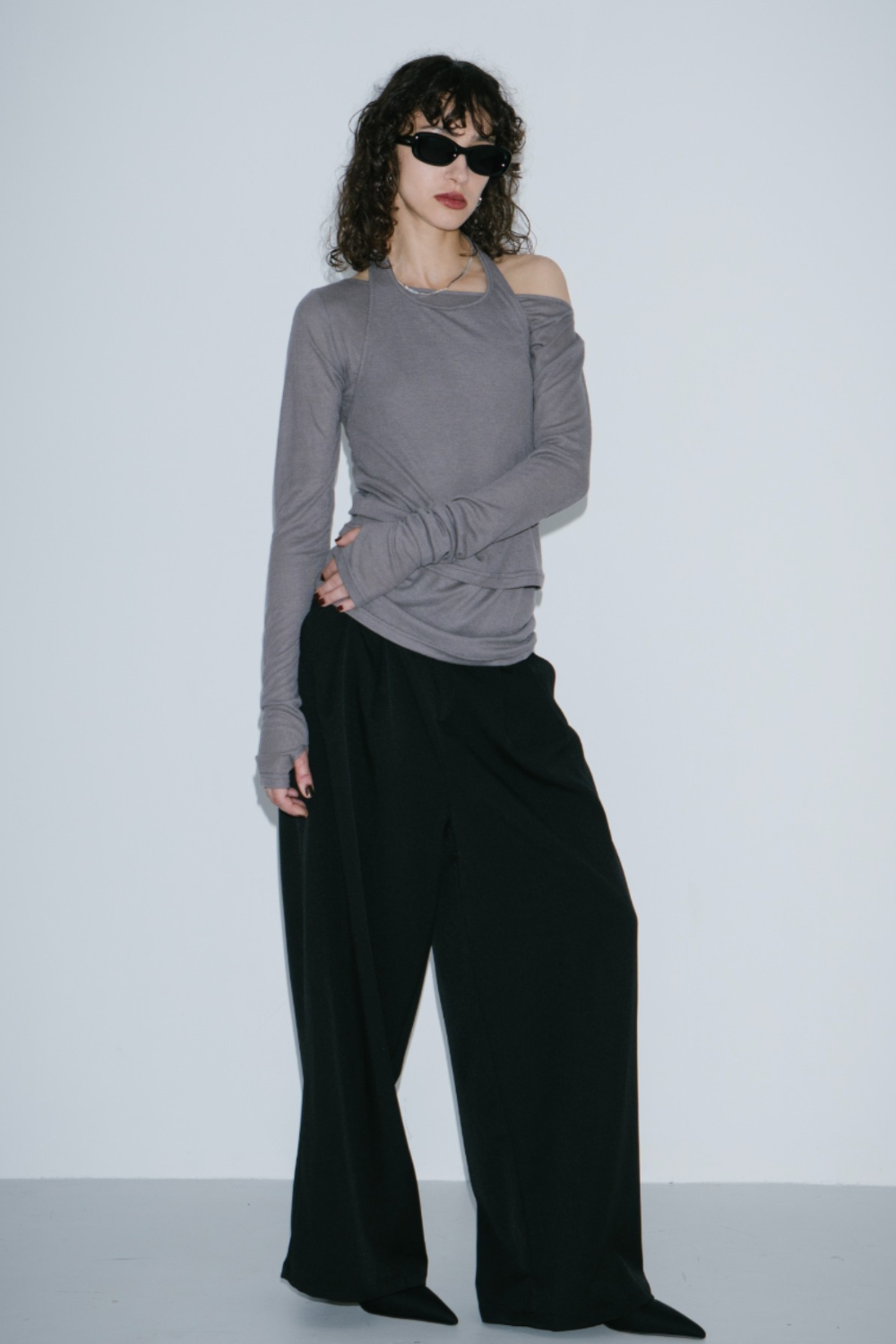 Halter layered sheer long T-Shirt