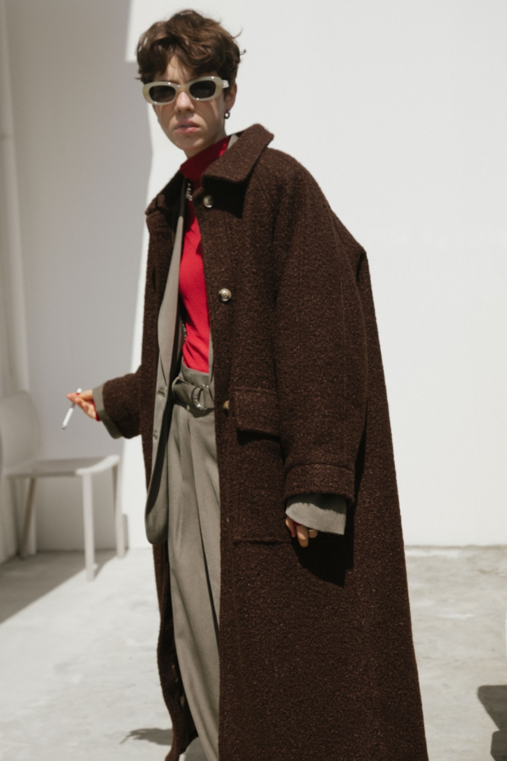 Boucle sten collar long coat