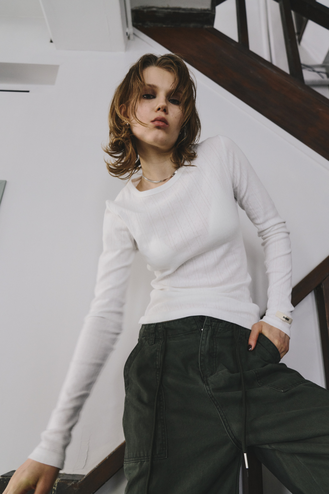 Eyelet long sleeve TEE