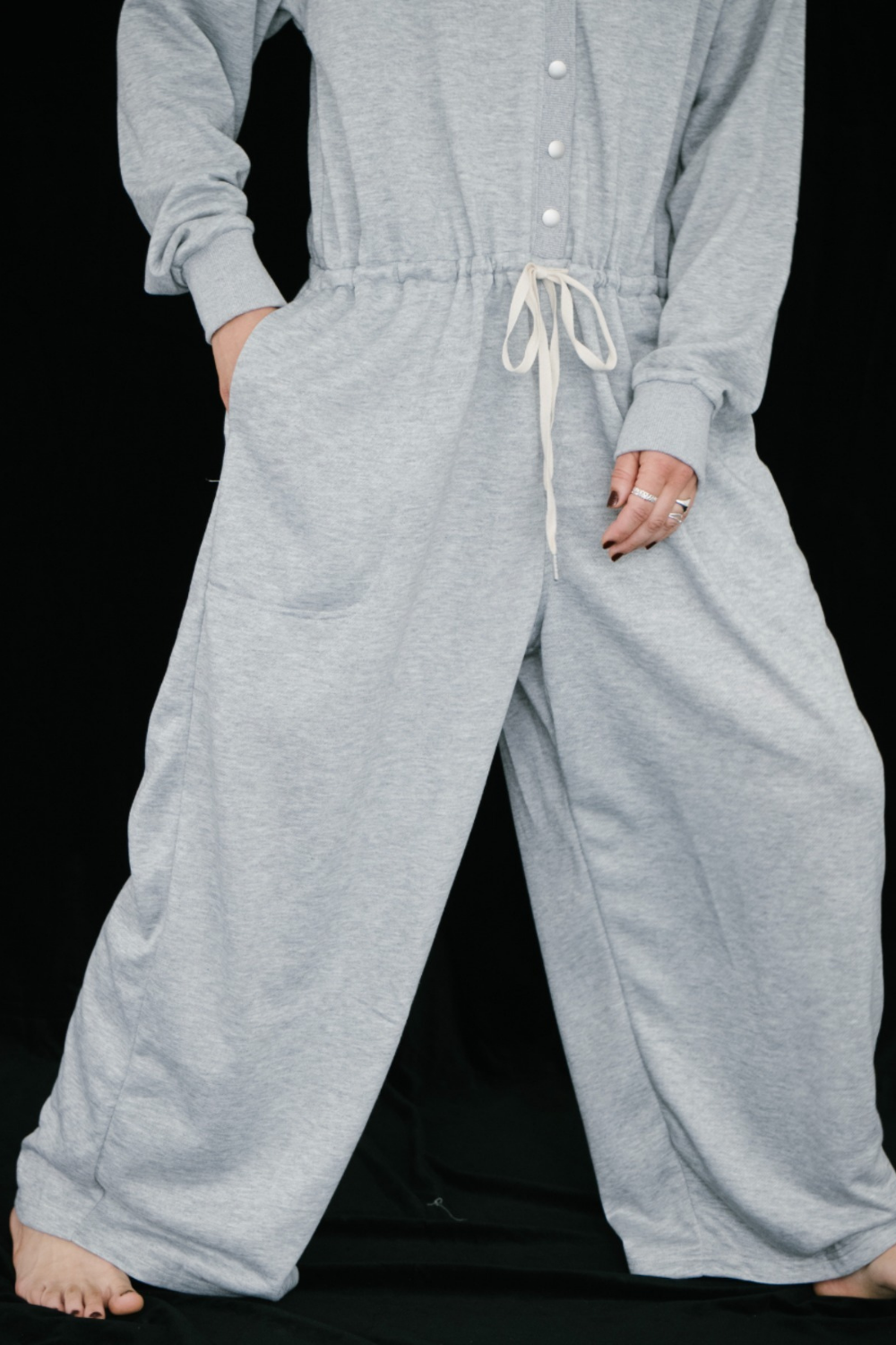 V-neck sweatshirt jumpsuit