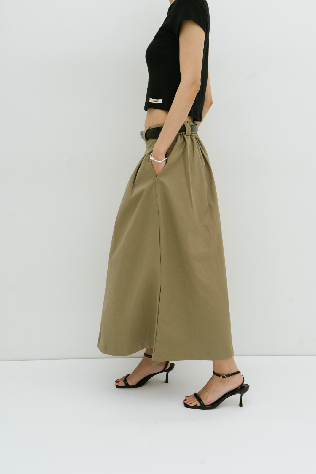 Tuck flare midi skirt