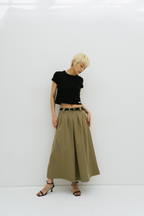 Tuck flare midi skirt