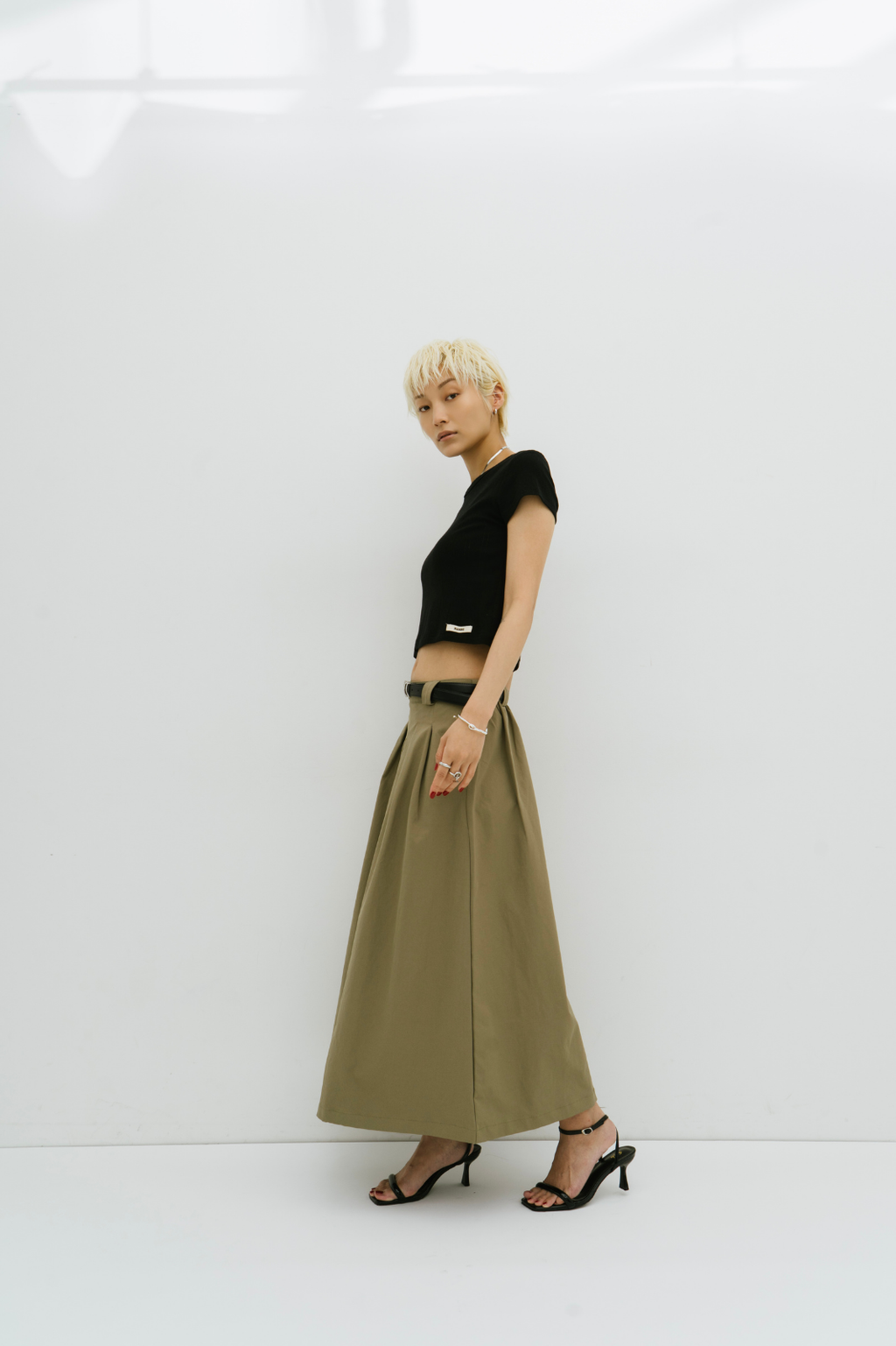 Tuck flare midi skirt