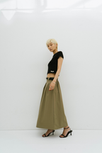 Tuck flare midi skirt