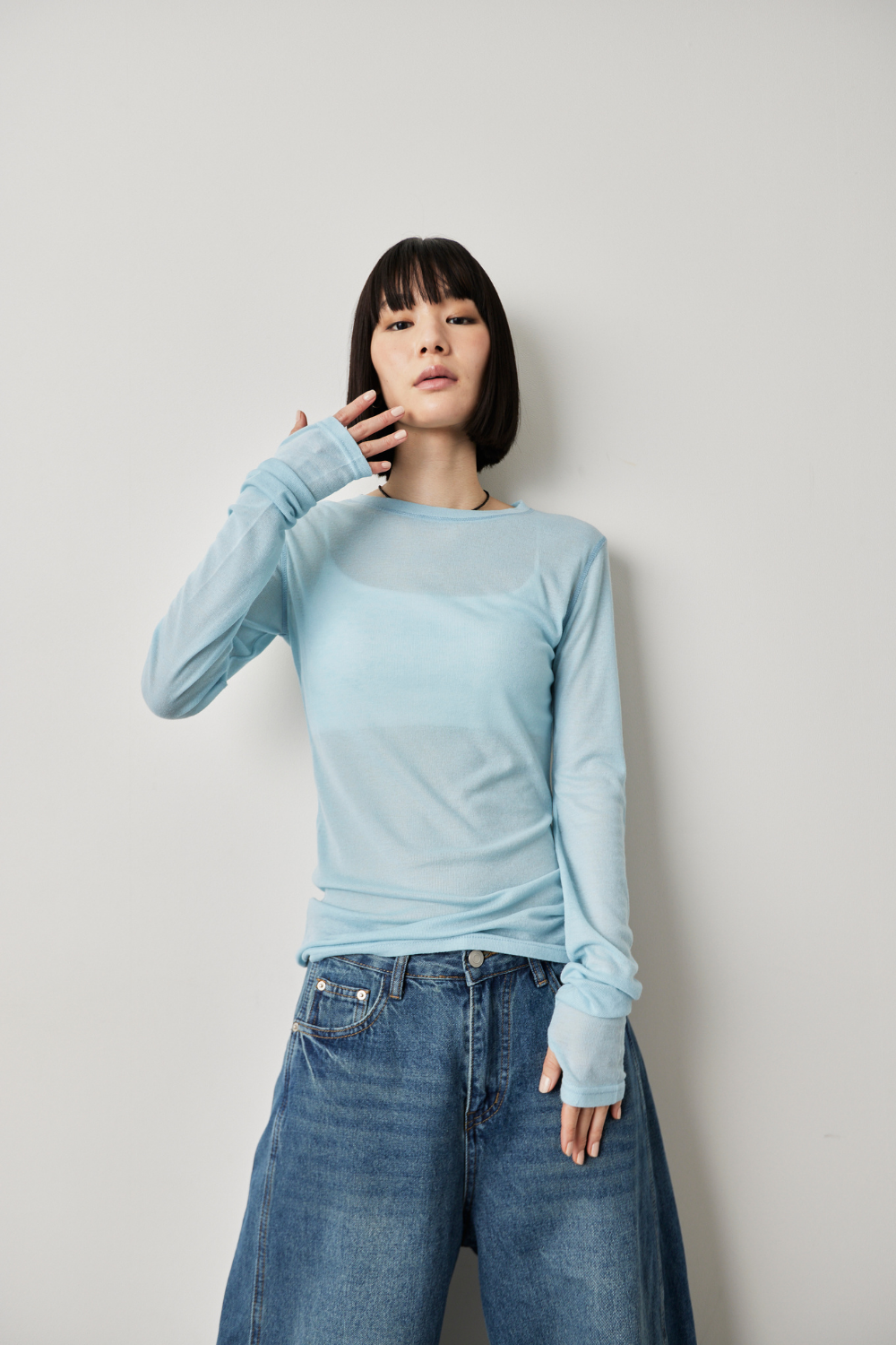 Sheer long sleeve tee