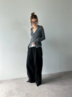 Cotton roll-up curved pants