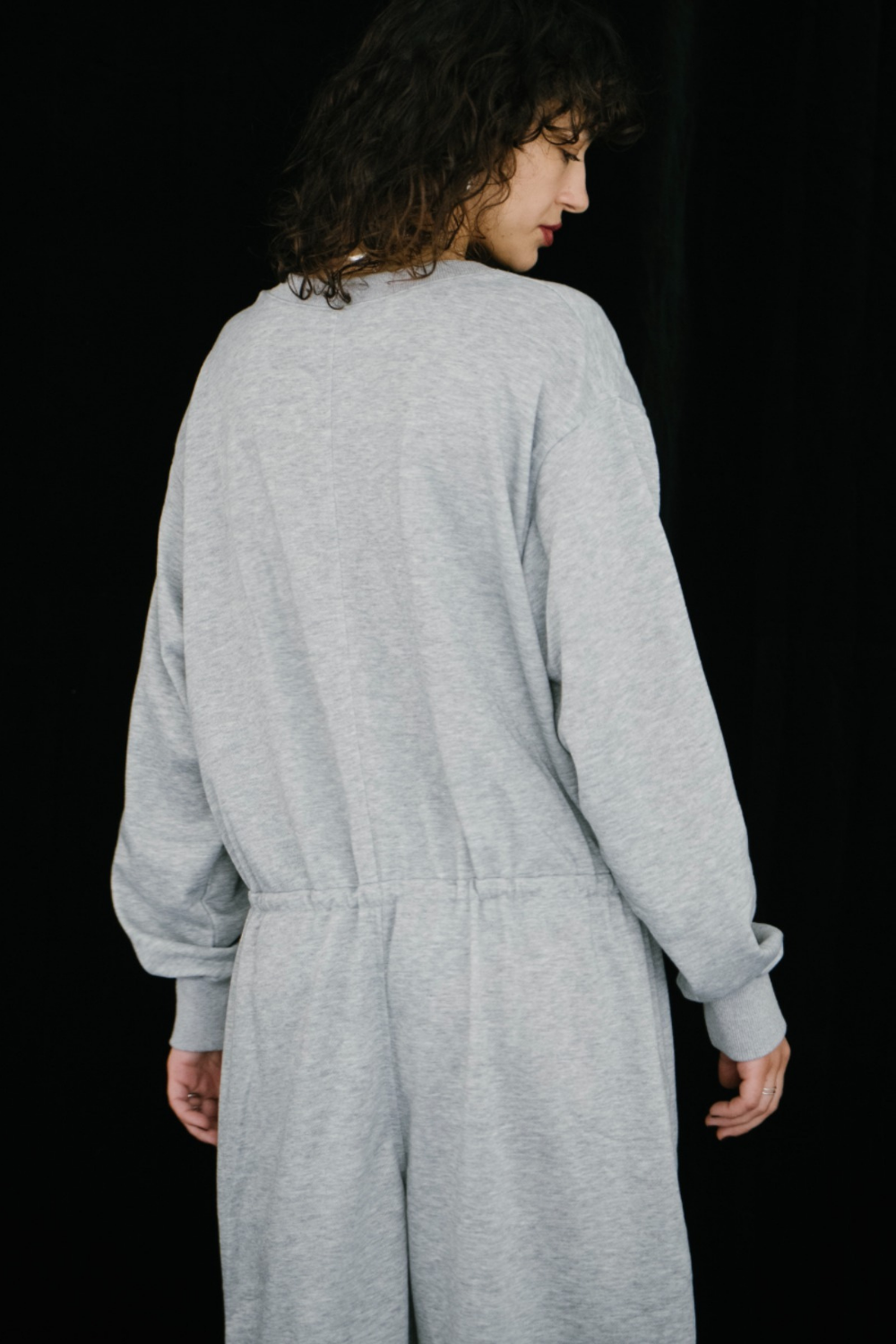 V-neck sweatshirt jumpsuit