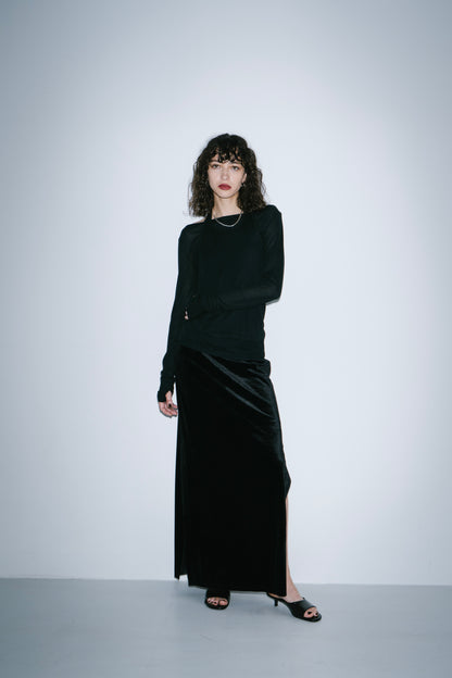 Side vent velour long skirt