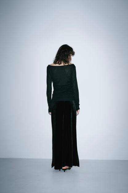 Side vent velour long skirt