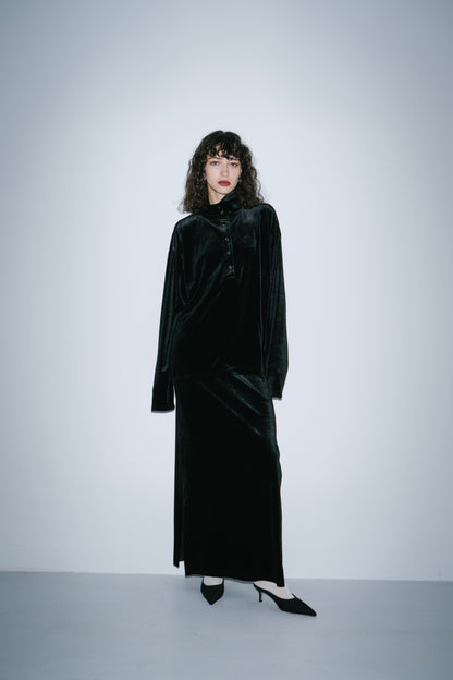 Side vent velour long skirt