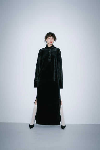 Stand collar velour tops