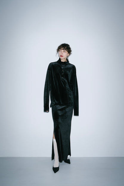Side vent velour long skirt