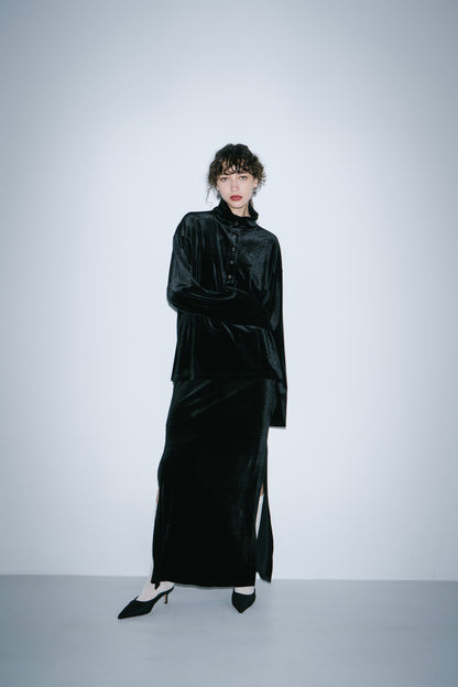 Stand collar velour tops