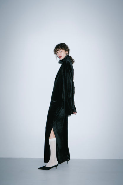 Side vent velour long skirt