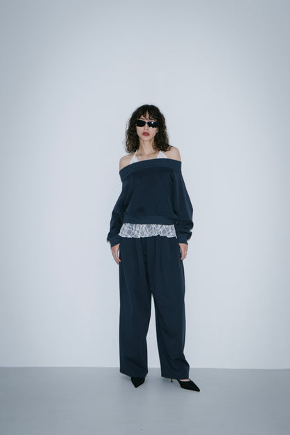 Sweatshirt-touch off-shoulder tops