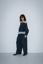 Sweatshirt-touch off-shoulder tops