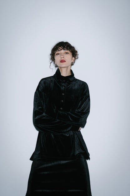 Stand collar velour tops