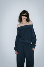 Sweatshirt-touch off-shoulder tops