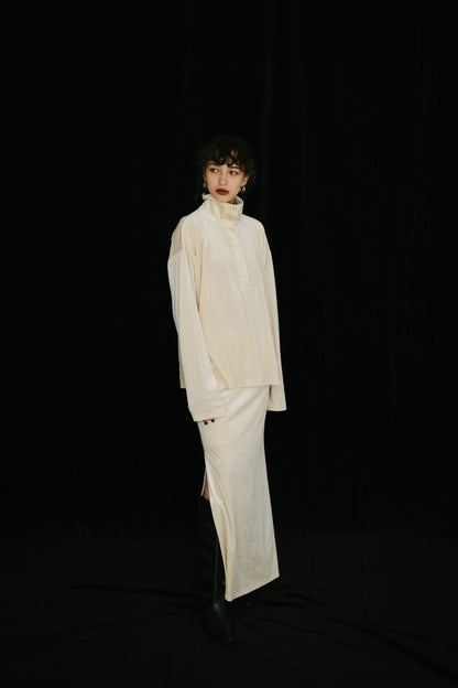 Stand collar velour tops