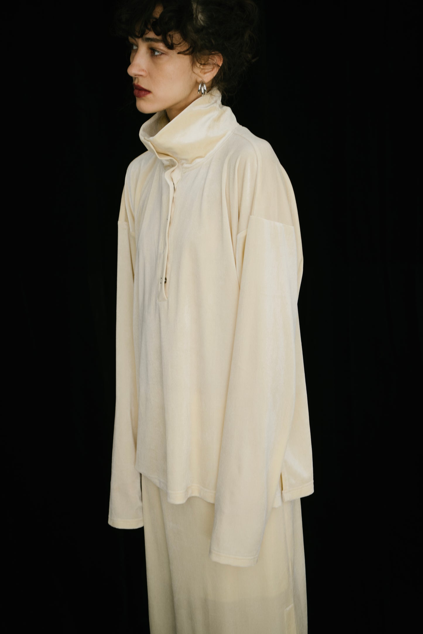 Stand collar velour tops