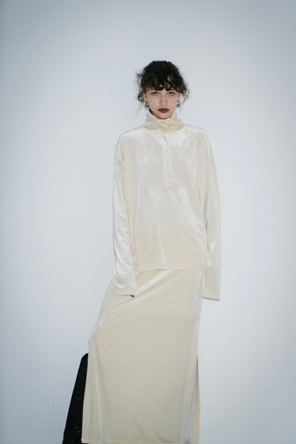 Stand collar velour tops