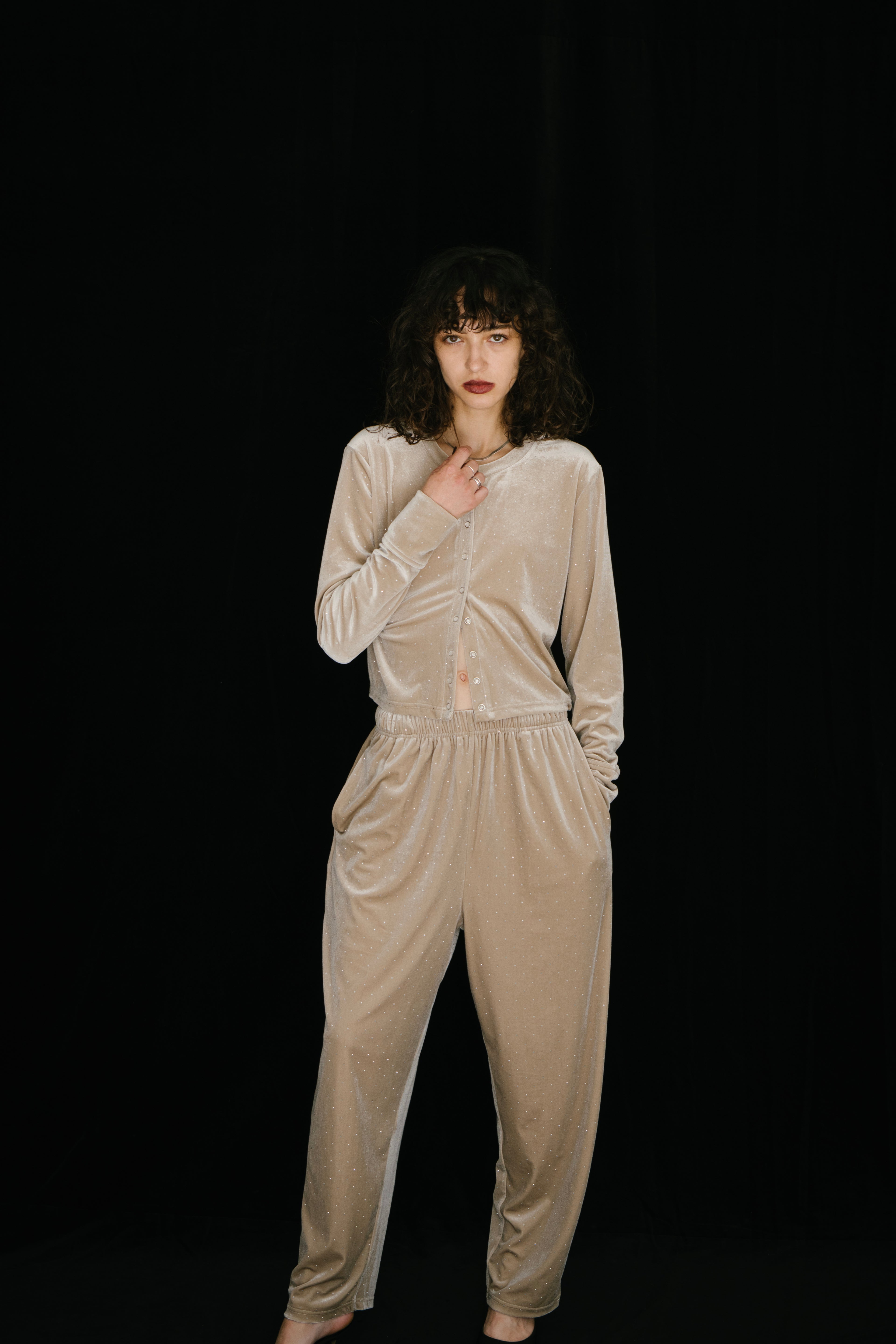 Shiny dot velour cardigan