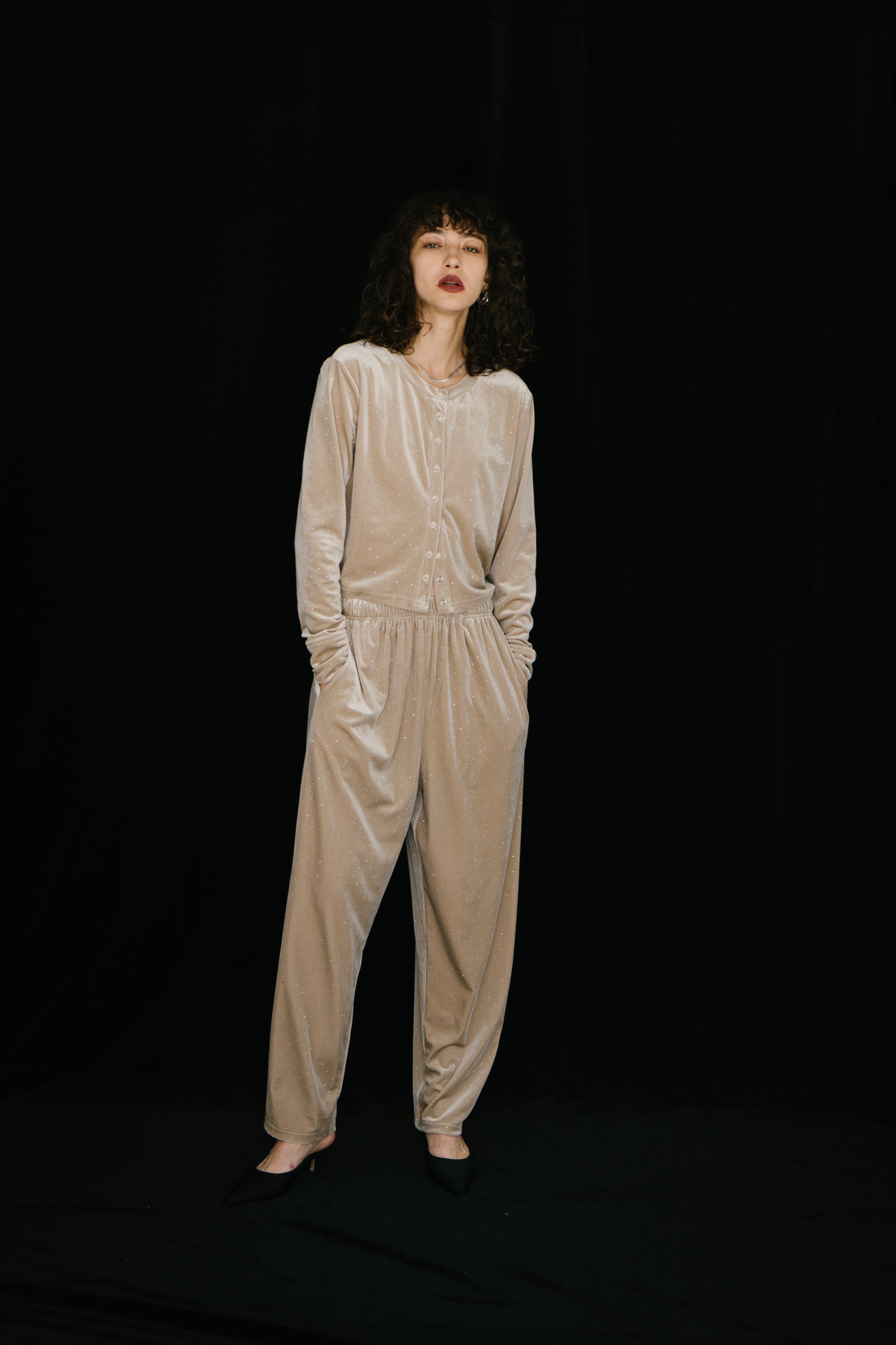 Shiny dot velour cardigan