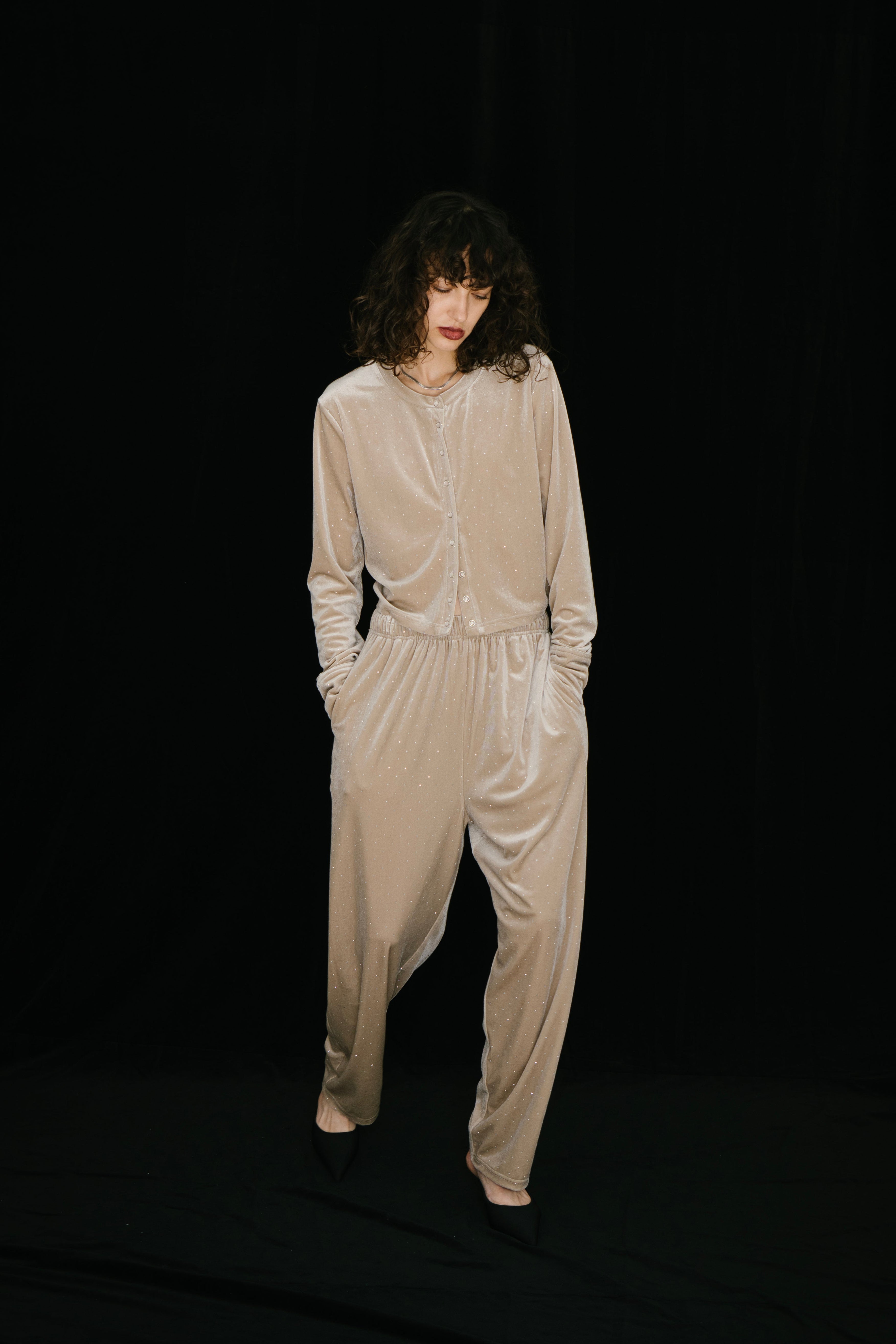 Shiny dot velour pants