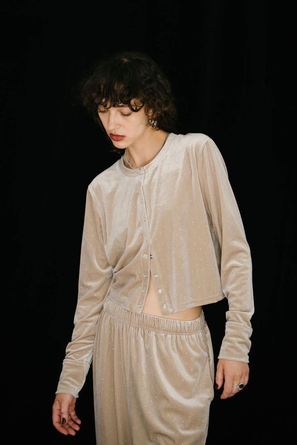 Shiny dot velour cardigan