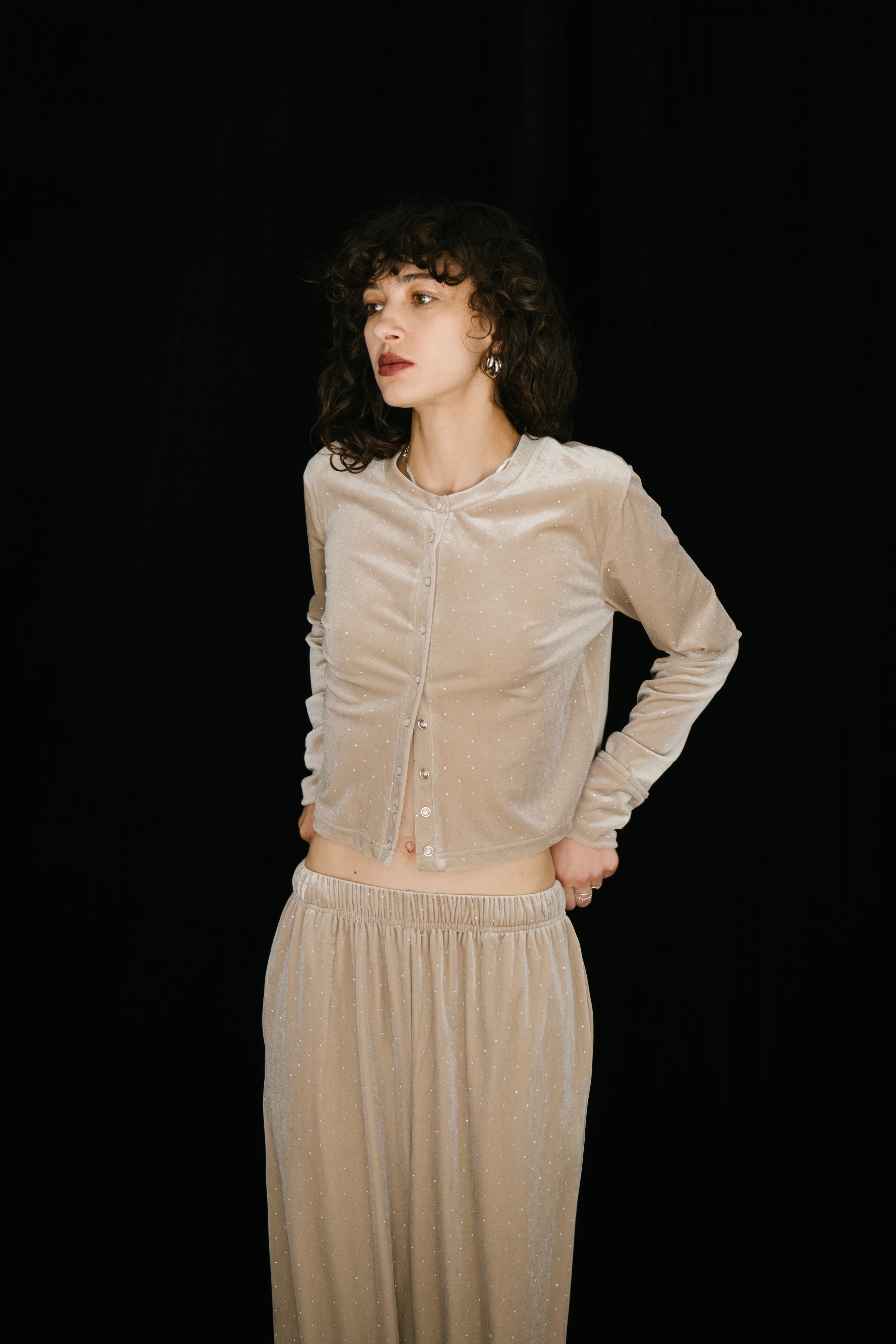 Shiny dot velour cardigan