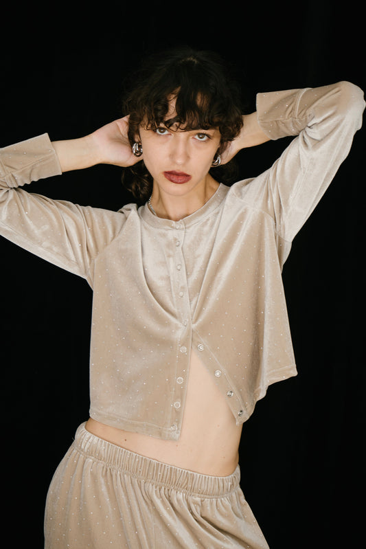 Shiny dot velour cardigan