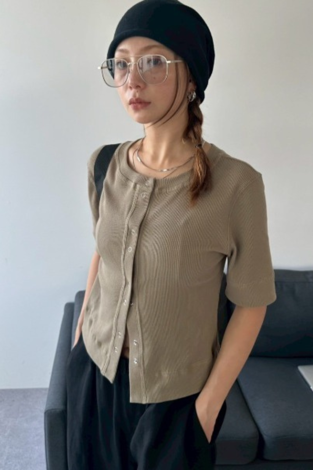 Thermal half sleeve snap cardigan